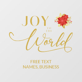 Poinsettias Holly Joy to the World Christmas Quote Raamsticker