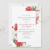 Poinsettias Holly Kerstfeest Engagement Kaart (Voorkant)