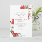 Poinsettias Holly Kerstfeest Engagement Kaart (Staand voorkant)