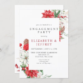 Poinsettias Holly Kerstfeest Engagement Kaart