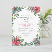 Poinsettias Holly Kerstfeest Engagement Kaart (Staand voorkant)