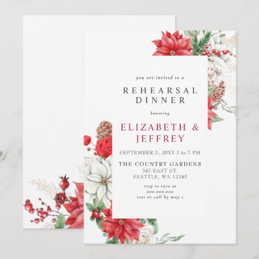 Poinsettia's Hulst Kerst Oefen Diner Kaart (Voorkant / Achterkant)