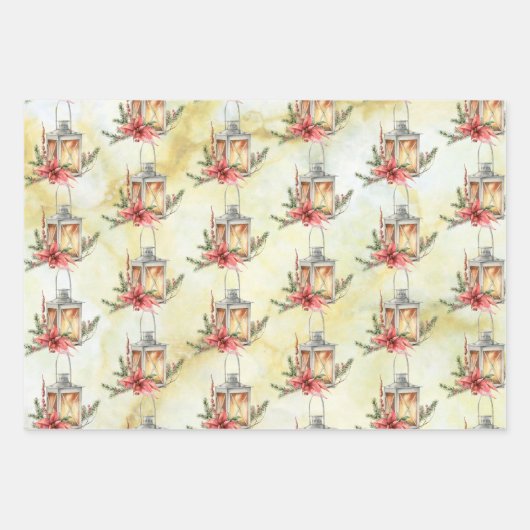 Poinsettias, kardinalen en filialen van de pijnboo inpakpapier vel (Voorkant 3)