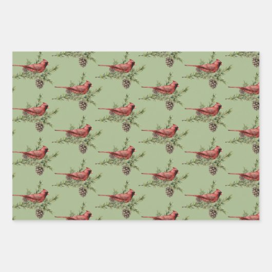 Poinsettias, kardinalen en filialen van de pijnboo inpakpapier vel (Voorkant 2)