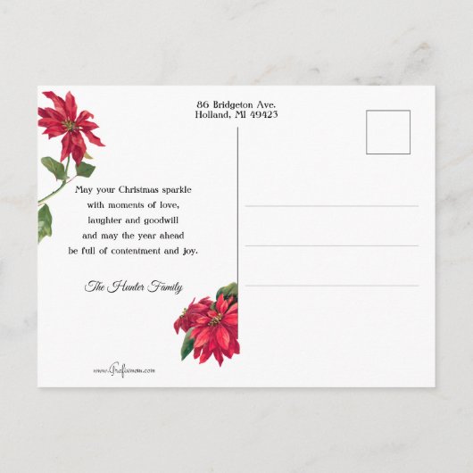  Poinsettias, Kerk en Kerstgroet Briefkaart (Achterkant)