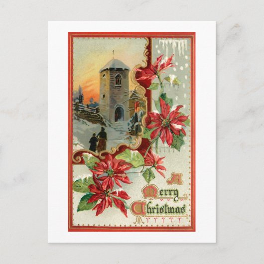  Poinsettias, Kerk en Kerstgroet Briefkaart (Voorkant)
