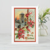  Poinsettias, Kerk en Kerstgroet Feestdagenkaart (Staand voorkant)