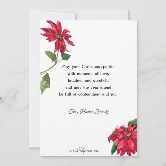  Poinsettias, Kerk en Kerstgroet Feestdagenkaart (Achterkant)