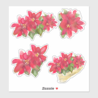 Poinsettia's Kerst Feestelijke Bloemen Sticker Vel