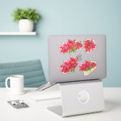 Poinsettia's Kerst Feestelijke Bloemen Sticker Vel (Laptop op bureau)