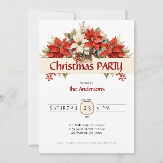 Poinsettias Kerstfeest Kaart (Voorkant)