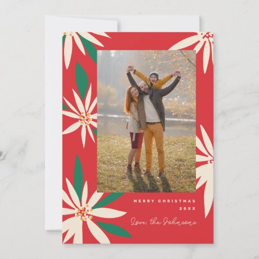  Poinsettias Kerstfoto Verticaal Feestdagenkaart (Voorkant)