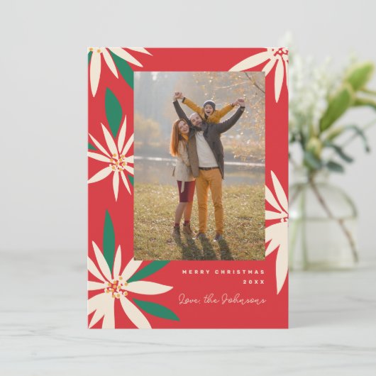  Poinsettias Kerstfoto Verticaal Feestdagenkaart (Staand voorkant)
