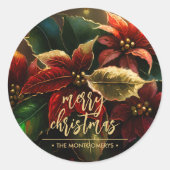 Poinsettias Kerstvakantie Ronde Sticker (Voorkant)