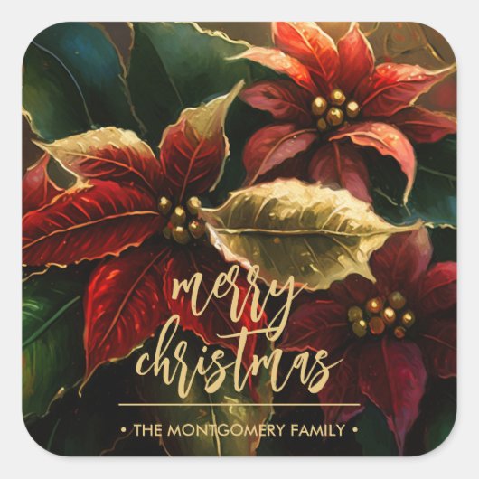 Poinsettias Kerstvakantie Vierkante Sticker (Voorkant)