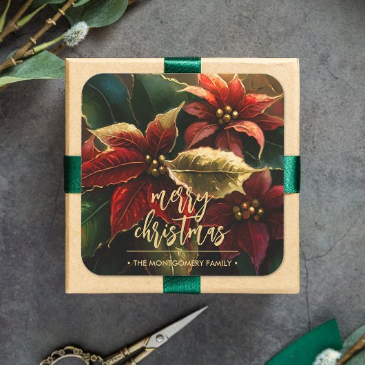 Poinsettias Kerstvakantie Vierkante Sticker