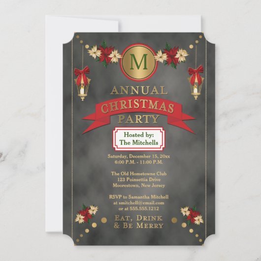 Poinsettias | Lantaarns Monogram Kerstfeest Kaart (Voorkant)