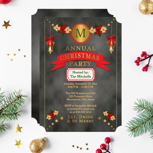 Poinsettias | Lantaarns Monogram Kerstfeest Kaart