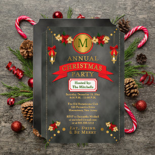 Poinsettias   Lantaarns Monogram Kerstfeest Kaart