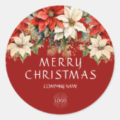 Poinsettias Merry Christmas Corporate Logo  Ronde Sticker (Voorkant)