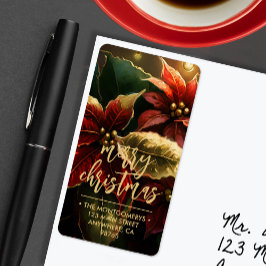 Poinsettias Merry Christmas Return Address Etiket