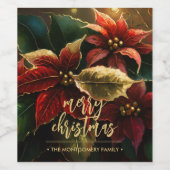 Poinsettias Merry Kerstfeestdag Wijn Etiket (Enkel label)