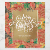 Poinsettias Merry Kerstmis op Gold Wijn Etiket (Enkel label)