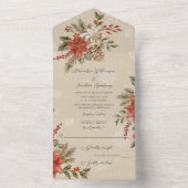 Poinsettia's met hulst op sneeuwbeige all in one uitnodiging (Binnen)