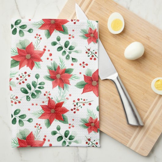 Poinsettias minimalistische Waterverf Theedoek (Quarter Fold)