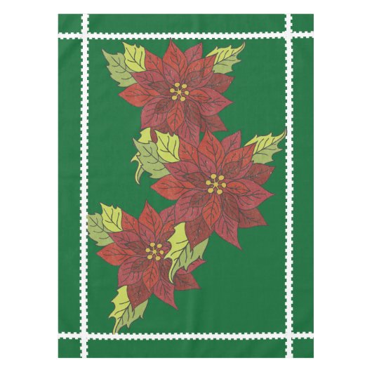 Poinsettias on Green Holiday Tablecloth Tafelkleed (Voorkant)