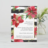 Poinsettias on Stripes kerstparty Kaart (Staand voorkant)