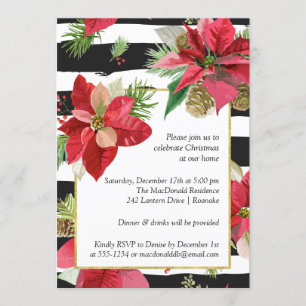 Poinsettias on Stripes kerstparty Kaart