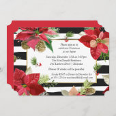Poinsettias on Stripes Kerstparty nodigt 2 uit Kaart (Voorkant / Achterkant)