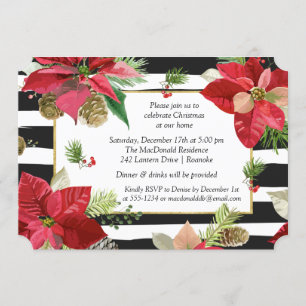 Poinsettias on Stripes Kerstparty nodigt 2 uit Kaart