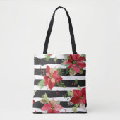 Poinsettias op Black, White Stripes Canvas tas (Voorkant)