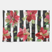 Poinsettias op Black, White Stripes Kitchen Towel Theedoek (Horizontaal)