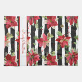 Poinsettias op Black, White Stripes Kitchen Towel Theedoek (Horizontaal)