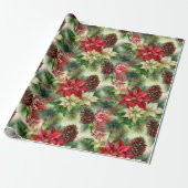 Poinsettias Pine en Pinecones Kerstvakantie Cadeaupapier (Uitgerold)