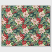Poinsettias Pine en Pinecones Kerstvakantie Cadeaupapier (Vlak)