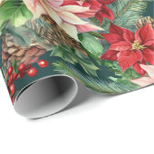 Poinsettias Pine en Pinecones Kerstvakantie Cadeaupapier (Rol Hoek)