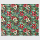 Poinsettias Pine en Pinecones Kerstvakantie Cadeaupapier (Vlak)