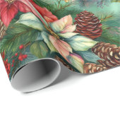 Poinsettias Pine en Pinecones Kerstvakantie Cadeaupapier (Rol Hoek)