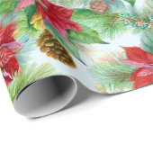 Poinsettias Pine en Pinecones Kerstvakantie Cadeaupapier (Rol Hoek)