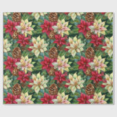Poinsettias Pine en Pinecones Kerstvakantie Cadeaupapier (Vlak)