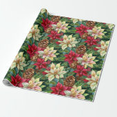 Poinsettias Pine en Pinecones Kerstvakantie Cadeaupapier (Uitgerold)
