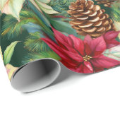 Poinsettias Pine en Pinecones Kerstvakantie Cadeaupapier (Rol Hoek)