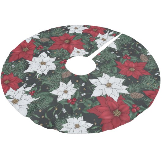 Poinsettias & Pine in Deep Holiday Hues Kerstboom Rok (Gekanteld)