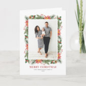  Poinsettias Pine Needles met kerstfoto Feestdagen Kaart (Voorkant)