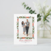  Poinsettias Pine Needles met kerstfoto Feestdagenkaart (Staand voorkant)
