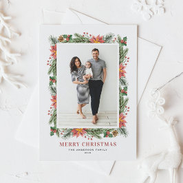 Poinsettias Pine Needles met kerstfoto Feestdagenkaart